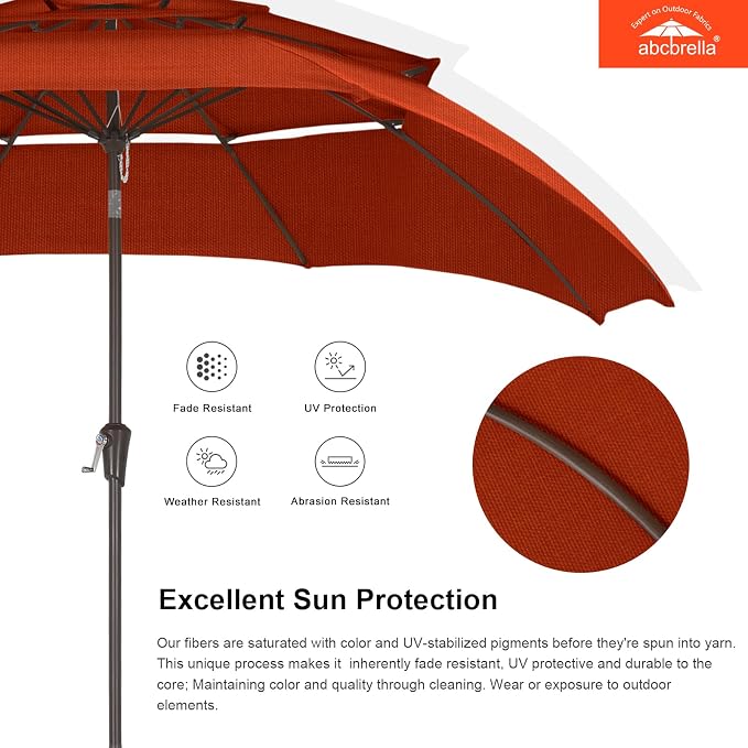 ABCCANOPY 9FT 3-Tier OLEFIN® Patio Umbrella, 5-Year No Fading, Orange | Heavy Duty Fade-Resistance Outdoor Table Umbrella, 8 Sturdy Ribs, Tilt, Crank for Deck, Backyard, Garden, Yard, Pool