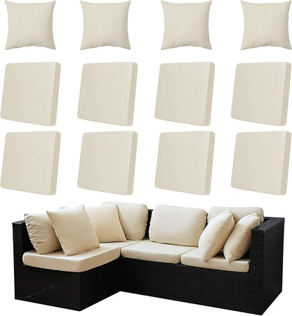 Outdoor Cushion & Pillow Cover Set, 8 Seat Covers + 4 Pillow Covers | Stretch Fit, Replacement, Washable and Reusable Furniture Protectors, Fits most patio furniture cushion covers, Cover Only