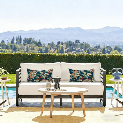 LVTXIII Outdoor Lumbar Pillow Covers Only Set of 2 Patio Decorative Pillow Cases, Water Repellent Lumbar Cushion Cases for Sofa, Patio Couch Garden Use, 12x20 Inch, Peacock Blue