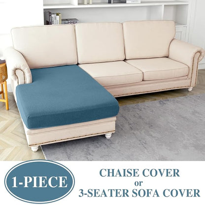 LA MEACK Couch Cushion Cover Chaise Lounge Cover Washable Separate Seat Chaise Couch Cover Stretch Sectional Sofa Slipcover(1 Piece for Chaise or Sofa 3-Seater, Blue)