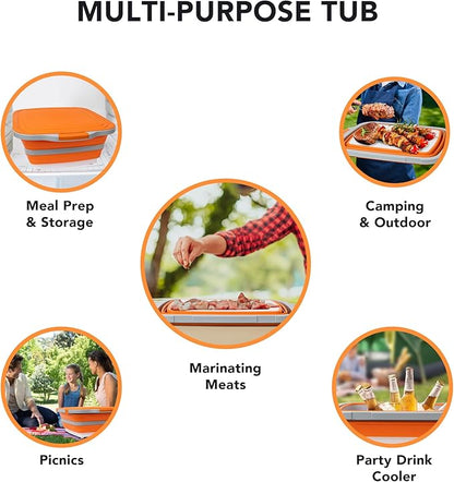 Collapsible Cutting Board(2.11 Gal/8L), BBQ Prep Tub with Locking Lid, Foldable Camping Sink with Colander, Multifunction Dish Basin for Kitchen, Bowl, Vegetable and Fruit, Storage Basket for Picnic