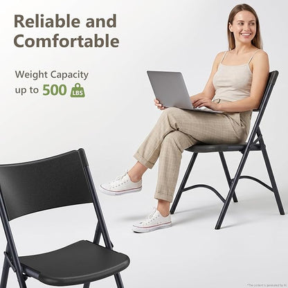 Folding Table and Chairs Set for 4, 4FT Adjustable Height Plastic Folding Table with 4 Foldable Chairs, Portable Folding Table Set for Dining, Party, Wedding, Picnic, Camping, RV Travel