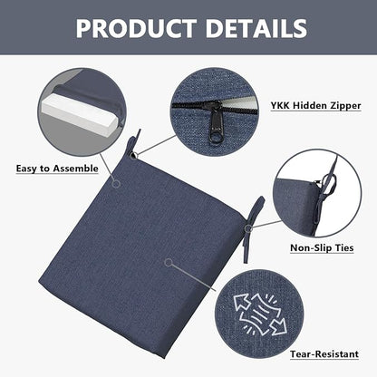 Goodgoods 18.5 x 18.5 Outdoor Chair Cushions Set of 4, Fade-Resistant & Water-Resistant Patio Seat Cushion Pads with Ties, 30D High-Resilience Foam for Dining Room Kitchen Chairs, Sky