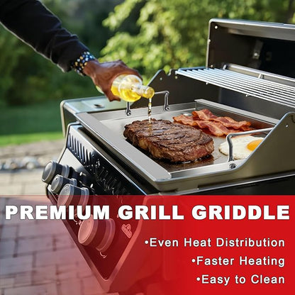 Full-Size Griddle Insert for Napoleon 425 Gas Grills, 23" x 17.7" Flat Top Griddle for Napoleon Rogue and Freestyle 425 Models, Heavy-Duty Stainless Steel Grill Accessory for Weber Spirit I/II 300