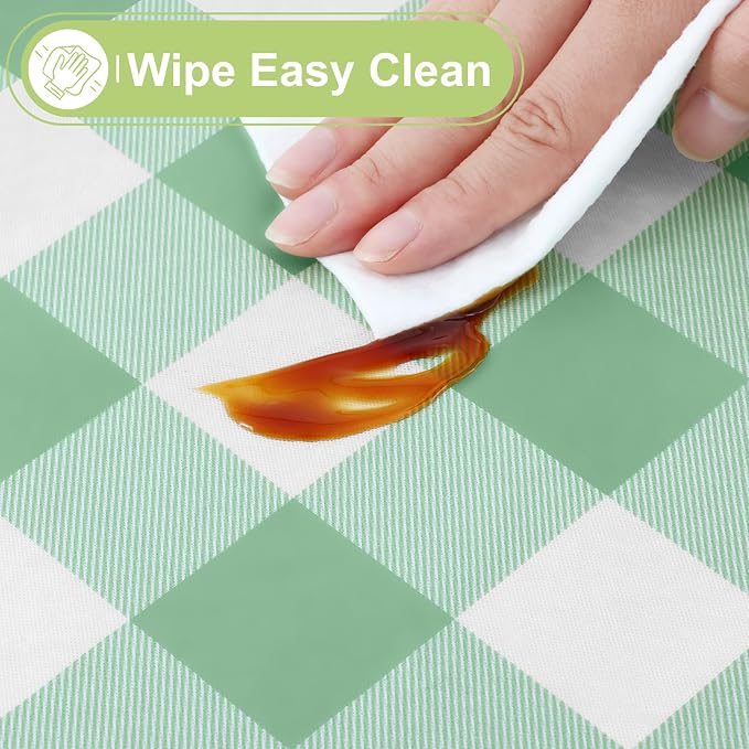 Smiry Picnic Table Cloth, Vinyl Tablecloths with Flannel Backing, 52"x70" | Waterproof Rectangle Table Cloth, Wipeable Buffalo Plaid Table Cover for Indoor and Outdoor (Sage Green & White)
