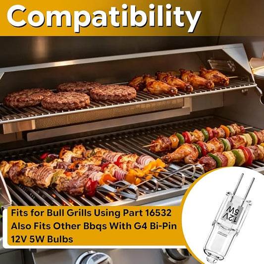 5W 12V Bulbs for BBQ Grill Clear White Light Bulbs Compatible with Bull Grills G4 Bi-Pin Replace#: 16532