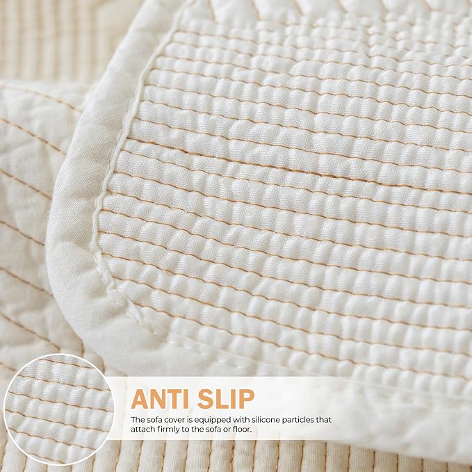 vctops Cotton Quilted Couch Covers for Sectional Sofa (Cream,28"x35") | Geometric Washable Non Slip Sofa Slipcover for Dogs, Children, Pets Furniture Protector Cover