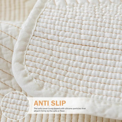 vctops Cotton Quilted Couch Covers for Sectional Sofa (Cream,28"x35") | Geometric Washable Non Slip Sofa Slipcover for Dogs, Children, Pets Furniture Protector Cover