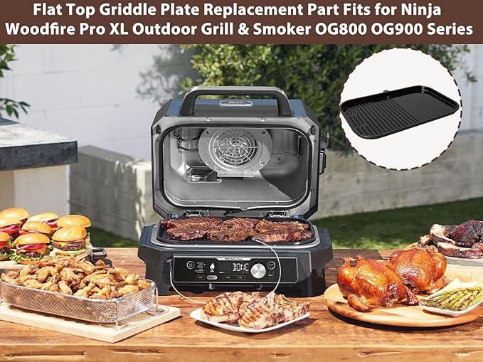 Non-Stick Griddle Plate for Ninja Woodfire XSKGRDLXL OG951 OG901 OG850 Grill Accessories，Cast Iron Flat Top 2-in-1 Grill Griddle Plate Pan for Ninja Woodfire Pro XL Connect OG900 OG800 Series