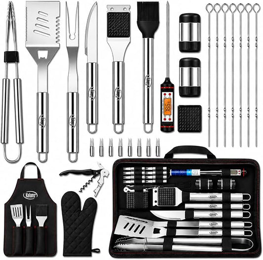 Kaluns Grilling Accessories, Dad Gifts for Fathers Day, Heavy Duty Stainless Steel Grill Set BBQ Grill Accessories for Outdoor Grill with Meat Thermometer, Case and Apron