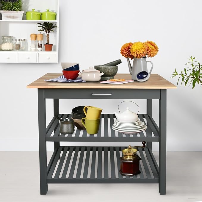 Casual Home Kitchen Island with Solid American Hardwood Top, Slate Gray, 40" W (373-932)