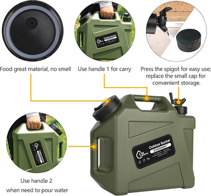 COOZMENT 3.2 Gallon/5 Gallon Water Containers with Spigot, BPA Free Water Jug, Military Green Water Tank, Multifunction Water Storage Containers for Camping Outdoor Hiking,Emergency Storage