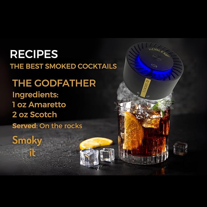 NOBLESIP® New Whiskey Smoker 𝗣𝗥𝗘𝗠𝗜𝗨𝗠 Electric Kit. Innovative Automatic Smoking, no Torch Needed. Easily Make Aromatic Smoked Cocktails, Bourbon, Old Fashioned. Smoky E