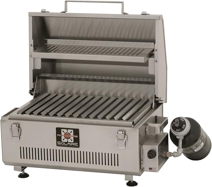 Solaire SOL-IR17BWR Portable Infrared Propane Gas Grill with Warming Rack, Stainless Steel, with Carrying Bag