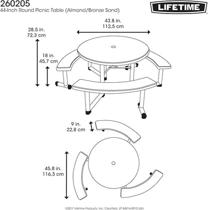 Lifetime Picnic Table 22127 44-inch Round Top Swivel Benches Almond Color Top