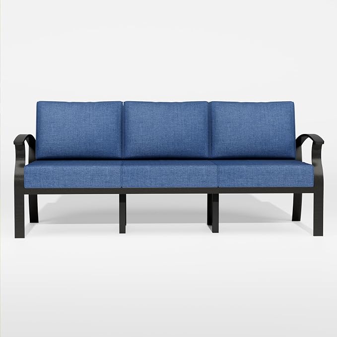 ALAULM Aluminum 3-Seat Patio Furniture Set, Metal Outdoor Furniture Sectional Sofas w/5.1" Cushions for Patio, Backyard, Poolside-DarkBlue