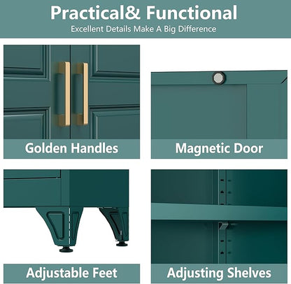 Polup Metal Storage Cabinet,75" Tall Kitchen Pantry Storage Cabinet with Doors and Adjustable Shelves, Green Metal Pantry Cabinets, Large Cupboard for Kitchen, Dining Living Room, Bathroom, Office