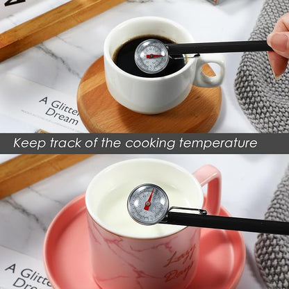 Xuhal 24 Pcs Stainless Steel Kitchen Dial Thermometer 5",Black | Long Probe Instant Read, 1 Inch Dial Fahrenheit Celsius Scale, Pocket Clip Design, For Chefs Meat BBQ Grill Oven Cooking