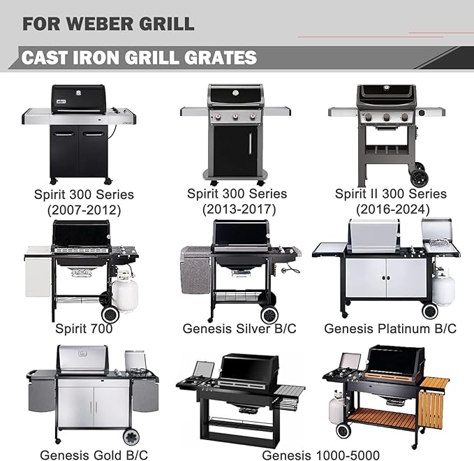 7638 Spirit Grill Grates Replacement for Weber Spirit II E-310 E-330 GS4 Grill Parts Weber Spirit E310 Grill Grate 300 Series 65906 Cooking Grids Weber Genesis Silver B C 1000 5000 Gold B C Part 17.5”