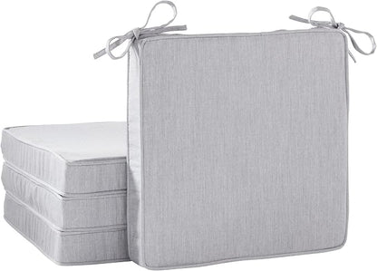 Indoor/Outdoor Chair Pads in Sunbrella Fabric – 17''x17'' Patio Seat Cushions with Foam Insert, Removable Reversible Cover & Ties for Patio Dining Chairs – Set of 2 or 4, Canvas Granite