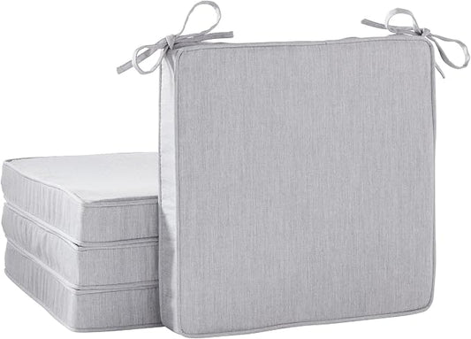 Indoor/Outdoor Chair Pads in Sunbrella Fabric – 17''x17'' Patio Seat Cushions with Foam Insert, Removable Reversible Cover & Ties for Patio Dining Chairs – Set of 2 or 4, Canvas Granite
