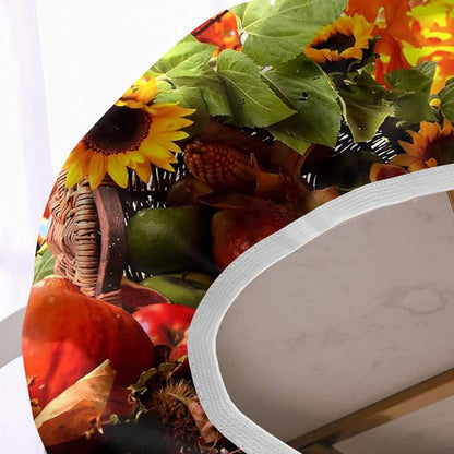 Thanksgiving Oval Fitted Tablecloths, Pumpkins Sunflowers Pattern Print Elastic Edged Table Cover, Windproof Table Cloths for Dining Table Decor, Fits to 52x70 in Table, Orange