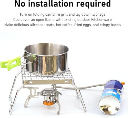 Topyond Camping Grill, Korean BBQ Grill,Portable Camp Grill Grate with Foldable Legs - 304 Stainless Steel, Ultralight Campfire Stand for Hiking, Picnic, and Outdoor Cooking