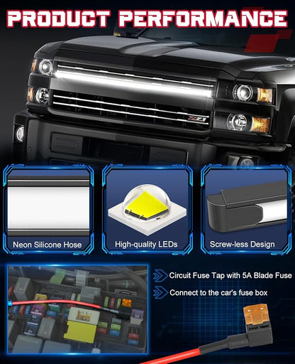 OFFROADTOWN LED Grill Lights for 2014-2018 Chevy Silverado 37 Inch Curved DRL LED Grille Accent Light Bar Kit Chevy Silverado 1500 Accessories Waterproof Front Warning Marker Light