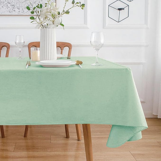 NLMUVW Sage Green Vinyl Tablecloth with Flannel Backing Square, 100% Waterproof PVC Table Cloth Wipe Clean Table Cover for Dining Party Camping Outdoor, 60 X 60 Inch