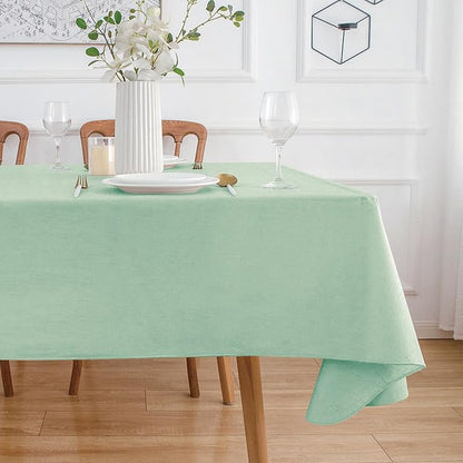 NLMUVW Sage Green Vinyl Tablecloth with Flannel Backing, Rectangle PVC Table Cover 6ft Waterproof Wipe Clean for Dining Party Camping Outdoor, 60 X 84 Inch