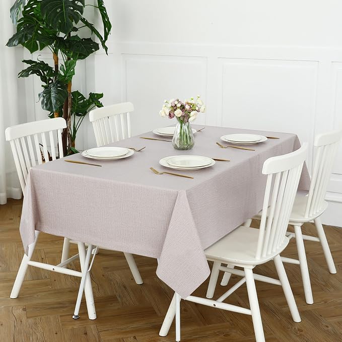 Romanstile 100% Waterproof PVC Tablecloth, Square Oil Spill Proof Stain Resistant Vinyl Table Cloth, Wipe Clean Plastic Table Covers for Kitchen/Dining/Parties - 54 x 54 Inch, Beige