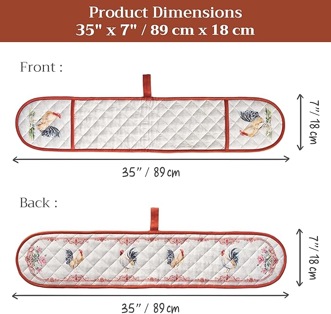 Maison d' Hermine Double Oven Mitts 100% Cotton 7"x35" Double Oven Mitt Heat Resistant BBQ Cooking Gloves with Loop Baking Grilling Kitchen Hotel Home Farmhouse Spring Summer (Campagne)
