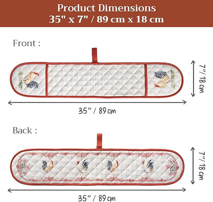 Maison d' Hermine Double Oven Mitts 100% Cotton 7"x35" Double Oven Mitt Heat Resistant BBQ Cooking Gloves with Loop Baking Grilling Kitchen Hotel Home Farmhouse Spring Summer (Campagne)