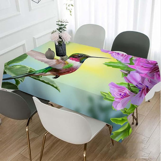 TKS MITLAN Tablecloth Hummingbird Table Cloth Rectangle Table 60 x 84 Inch Spring Flowers Humming Bird Kitchen Decorations for Home Dinner Party