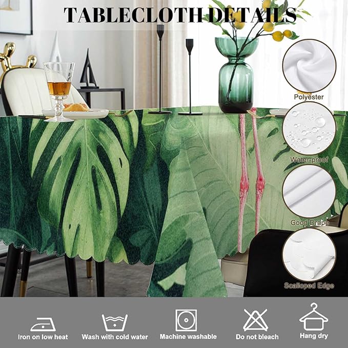 Swono Flamingo Table Covers 52x70 Inch Tropical Pink Flamingo Palm Leaves Wipeable Tablecloth Kitchen Dinning Tabletop Decoration, Table Cloth for Outdoor and Indoor Use