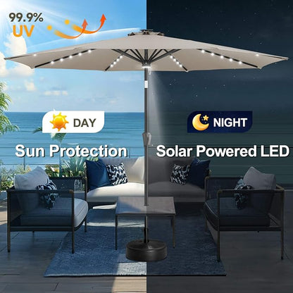 FLAME&SHADE Solar Patio Umbrella with Centre Light, 10 FT Taupe | UV Protection, Small Solar Outdoor Umbrella for Porch, Deck, Backyard, Garden, Provides Evening Lighting, 40 LED Lights