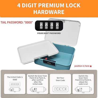 RUIAN Lockable Storage Container Bin, 2.3 Gallon Security Portable Combination Lock Plastic Box, Locked Security Box Suitable for Storing Important Items and Documents (White Blue)