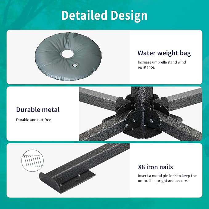 AMMSUN Foldable Portable Beach Umbrella Stand, Patio Umbrella Base Holder | Outdoor Sunshade Anchor, with Weight Bag, Rust-Free Tempered Iron Umbrella Stand for Courtyard, Garden, Beach, Lawn, Fishing