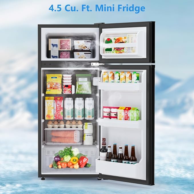 Electactic 4.5 Cu.Ft Mini Fridge with Freezer, 2-Door Compact Refrigerator With 2 Removable Shelves, 3 Level Adjustable Thermostat, Quiet Efficient for Kitchen, Office, Dorm, Apartment-Premium Black