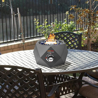 14” Modern Tabletop Gas Fire Pit, Portable Firepit Works with 1lb Propane Gas for Patio Backyard Porch Camping RV Tailgating, Side-Mounted, FP004