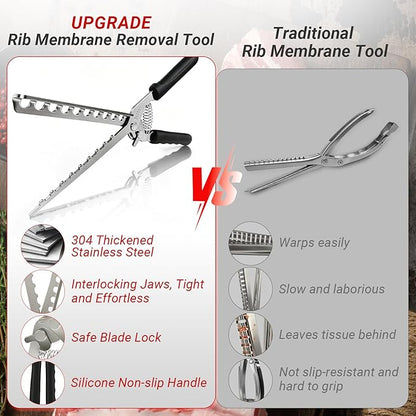 Upgrade Rib Membrane Removal Tool, Stainless Steel Membrane Remover for Ribs, Barbecue Accessories with Arc Clamp & Non-Slip Grip, Ideal Ribs Prep Tool for Home Cooks and Grilling