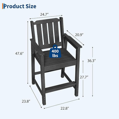 Garvee Outdoor Patio Bar Height Chair Set of 4, All-Weather HDPE Bar Height Barstools Widened Chair Set, Adirondack Chairs Set with Widened Armrests for Garden, Poolside, Bistro
