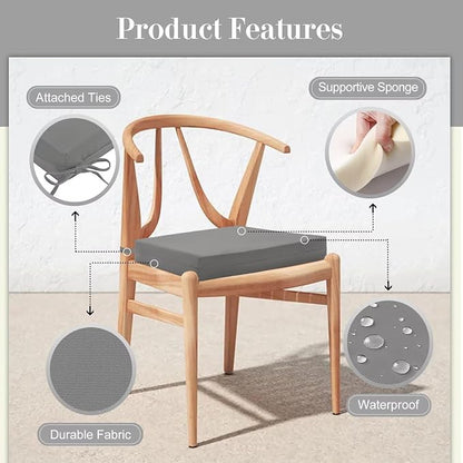 Cozyide Outdoor Chair Cushions, Waterproof Patio Seat Cushions with Adjustable Straps, Square Corner Patio Chair Cushions for Garden, Light Grey, 18.5x16x3 Inch (Pack of 4)