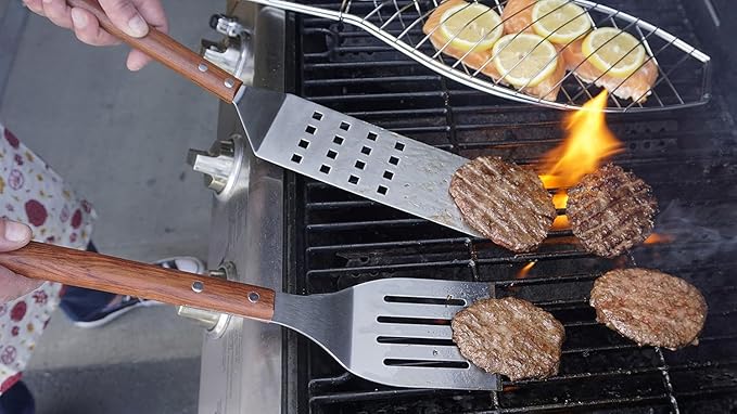 RSVP International Endurance BBQ Grill Spatula Flipper, 18" | Flip Burgers & Other Food w/ Long Handle that Keeps Hands Safe from Fire | Made from Stainless Steel & Rosewood