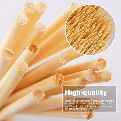 [200 PCS] 8 inch Bamboo Skewers, Premium Wooden Skewers without Splinters, Skewers for Grilling, BBQ, Appetizer, Fruit Kabobs, Chocolate Fountain, Cocktail Toothpicks, and Food Skewer Sticks.