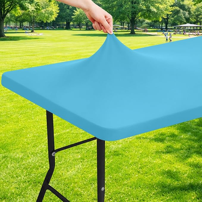 Moosfor Spandex 4 Foot Rectangle Table Cloth, Elastic Fitted Tablecloths for Picnic, Stretch Washable Patio Table Cover for Outdoor, Camping, Banquet and Parties (Blue Mist, 30"x48")