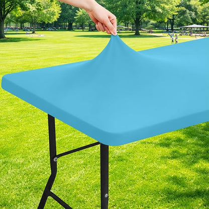 Moosfor Spandex 4 Foot Rectangle Table Cloth, Elastic Fitted Tablecloths for Picnic, Stretch Washable Patio Table Cover for Outdoor, Camping, Banquet and Parties (Blue Mist, 24"x48")