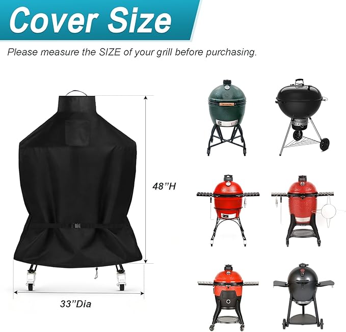 TheElves Kamado Grill Cover, Outdoor Covers Waterproof for Kamado Joe Classic 18-inch & Big Green Egg XL & Char-Griller AKORN E16620 Kamado Grills, and Most 26 inch Kettle Grill - 33" Dia x 48" H