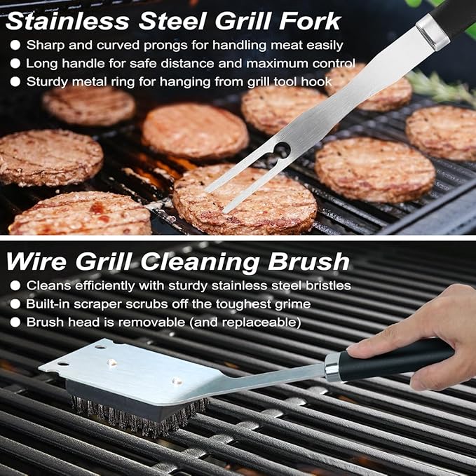 POLIGO 26 PCS Grill Set Backyard BBQ Grill Accessories Stainless Steel Grill Utensils Set with Bag for Fathers Day Birthday - Camping BBQ Tools Grilling Tools Set Ideal Grilling Gifts for Men Women