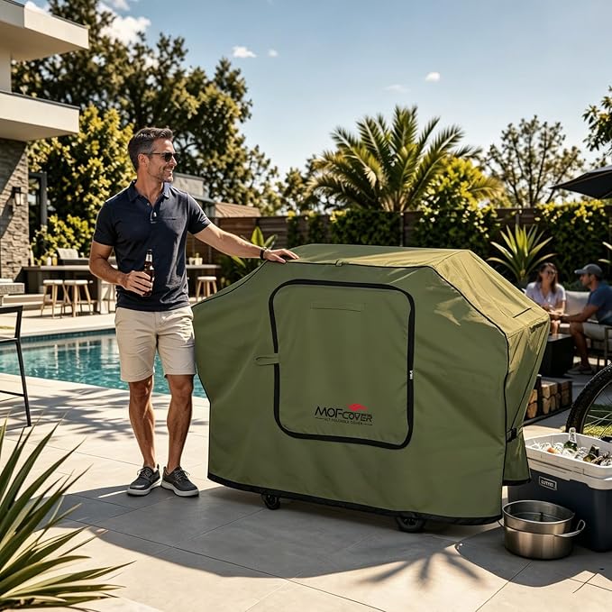 Exclusive Foldable 82 inch Grill Cover, 600D Heavy Duty XXL Outdoor BBQ Cover for 6 Burners Grill Weber Nexgrill CharBroil Monument, Green